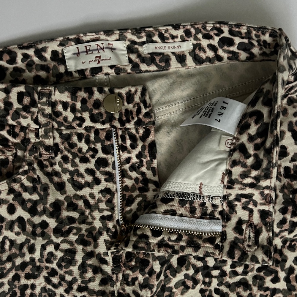 Jen 7 by 7 For All Mankind Leopard Pattern Cropped Jeans Ankle Skinny Size 2 - Picture 9 of 15